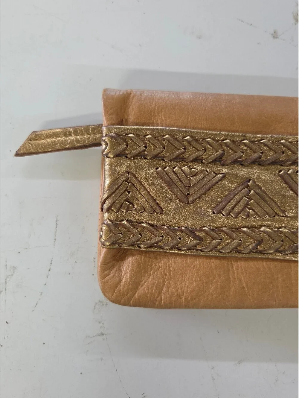 Samvara Leather Wristlet Clutch with Gold Embroidered Detail